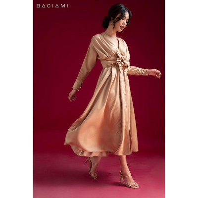 Baciami-Đầm Xòe Nơ Eo Tay Phồng