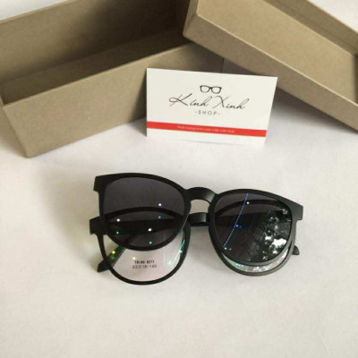 Kính râm cận, Kính Mắt thời trang Dáng tròn unisex 2 lớp 2in1 gọng nhựa ultem cao cấp