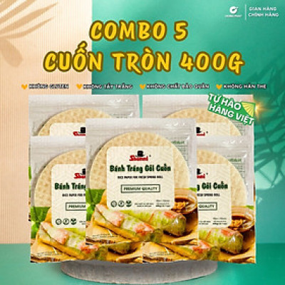 Combo 5 Bánh tráng gỏi cuốn Shammi tròn size 22cm túi 400g (Bánh tráng cuốn xuất khẩu)