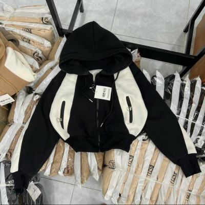 [LZ] Áo khoác chống nắng nữ lửng nỉ dệt xk dày túi khoá phối màu có nón nhiều màu lựa chọn siêu hot-A2171