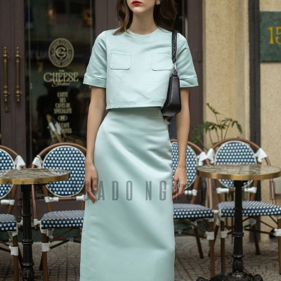 Set áo váy xanh mint NGADO , váy nữ , set đồ nữ , Set áo chân váy