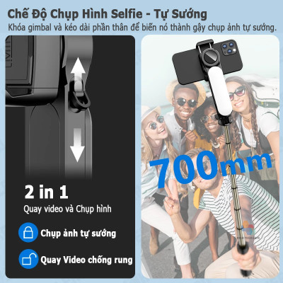 Gimbal chống rung CYKE Q09 tích hợp chế độ xoay quay 360º, có bluetooth chụp selfie, tripod chụp hình siêu tiện lợi, hàng chính hãng