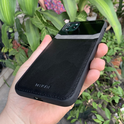 Ốp lưng da kính cao cấp dành cho iPhone 11 Pro Max - Màu đen - Hàng nhập khẩu - DELICATE