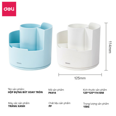 Ống Bút Xoay 360 Độ Deli - Hộp Đựng Bút Tròn Nhiều Ngăn Để Bàn Tích Hợp Giá Đỡ Điện Thoại - Tặng Kèm Sticker