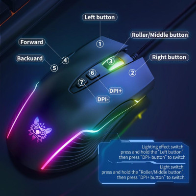ONIKUMA CW905 USB Wired Gaming Mouse RGB LED Light Chuột thể thao điện tử Chuột quang có thể điều chỉnh 6400DPI