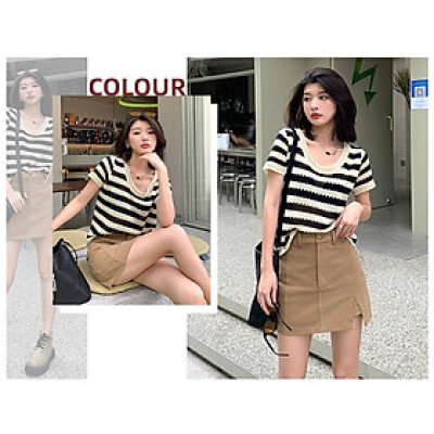 Áo Len Nữ Cộc Tay Dệt Kim Màu Sắc Phong Cách Hàn Quốc Trẻ Trung Nữ Tính Chất Liệu Mềm Mại Haint Boutique HB42