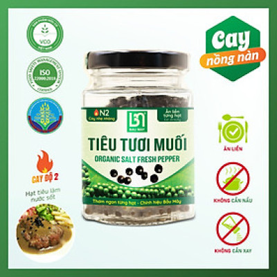 Tiêu tươi muối Organic Bầu Mây 35g - Cay cấp độ 2 với độ cay nhẹ nhàng, tươi giòn, cay mềm, tự nhiên, giúp kích thích vị giác, giúp ăn ngon miệng hơn, cải thiện chức năng của hệ tiêu hoá