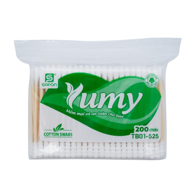 Tăm Bông Vệ Sinh YUMY Thân Trúc Túi Zip – Combo 6 Túi x 200 Que (TB01-525), Mềm Mịn, Không Rụng Sợi