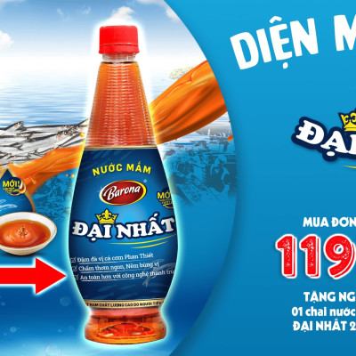 Combo 3 chai Nước Mắm Barona Đại Nhất 12 độ đạm - 200ml Tặng 100gr Bột ngọt]