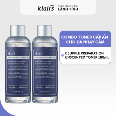 Combo 2 Nước hoa hồng Dear, Klairs Supple Preparation Unscented Toner 180ml