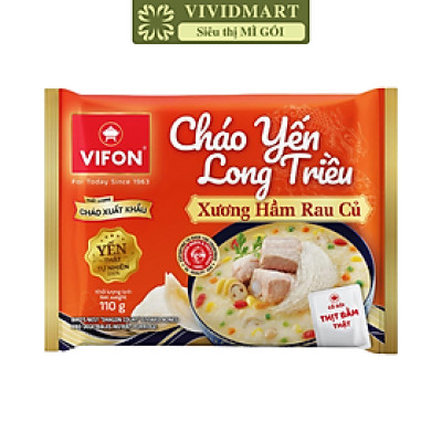 VIFON - Cháo yến Long Triều (có thịt thật) hương vị Xương hầm rau củ, Cháo yến Vifon xương hầm (110g/gói)