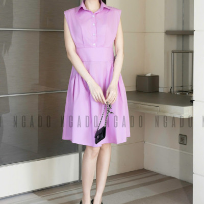 Đầm tím cổ sơ mi NGADO , đầm sơ mi Nữ , đầm công sở