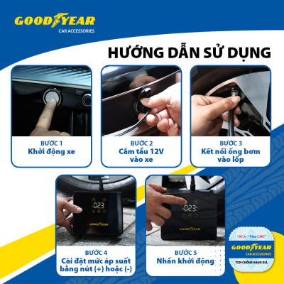 Máy Bơm Lốp Ô Tô Điện Tử Cảm Ứng Thông Minh Đa Năng GOODYEAR GY-5218 - Nhập Khẩu Chính Hãng