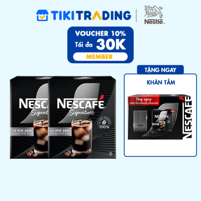 [Tặng 01 Khăn tắm NESCAFÉ Signature] Combo 2 hộp Cà phê đen hòa tan NESCAFÉ Signature Hộp 10 gói ĐẬM ĐÀ TUYỆT HẢO