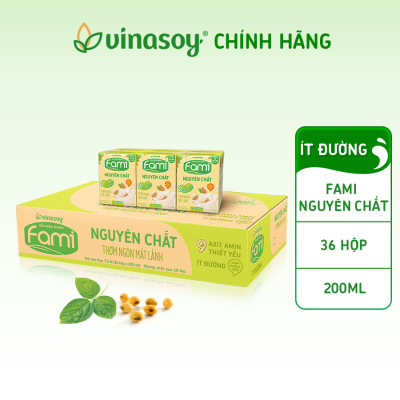 Thùng Sữa đậu nành Vinasoy Fami Nguyên Chất ít đường (200ml x 36 Hộp)