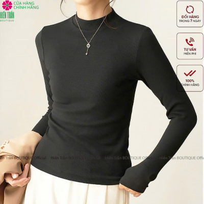 Áo giữ nhiệt nữ Hiền Trần BOUTIQUE cổ cao dài tay chất vải thun kiểu dáng ôm nhẹ phong cách thanh lịch-A6
