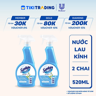 Combo 2 Nước Lau Kính Sunlight Siêu Nhanh Phiên bản nâng cấp từ Cif Sạch Không Tỳ Vết Chai 520ml