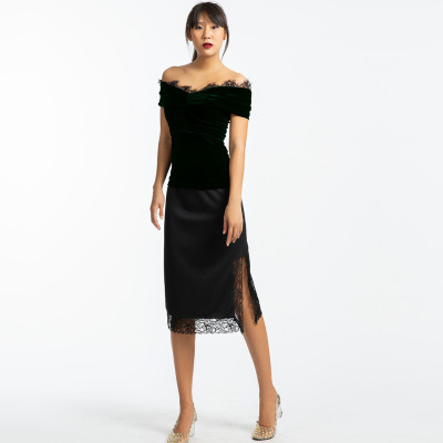  Áo Kiểu Nữ Cao Cấp Áo Trễ Vai Nhung Thời trang thiết kế Hity TOP115 (Xanh Hunter)