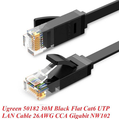 Ugreen UG50182NW102TK 30M cáp mạng dẹt Cat6 26AWG CCA Gigabit UTP LAN màu đen - HÀNG CHÍNH HÃNG