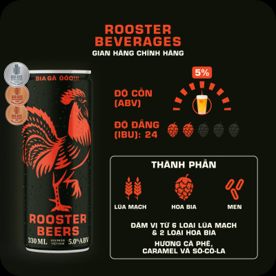 Bia thủ công | Rooster Beers (Bia Gà) Dark Thùng 10 Lon Sleek x 330ml