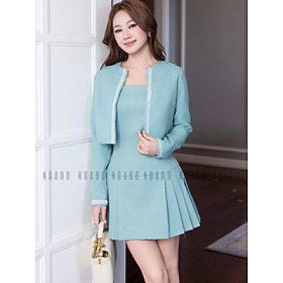 Set áo váy xanh mint dài tay NGADO , set áo váy , set dự tiệc , công sở
