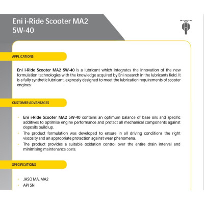 (HCM) Nhớt xe tay ga Eni I-Ride Scooter MA2 5W40 Fully synthetic