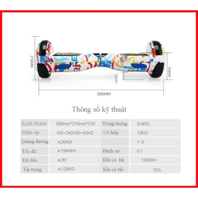 Xe Điện Cân Bằng 2 bánh lớn 6.5 inch Kèm tay chống - Nhạc - Bluetooth tặng miếng bảo vệ + đồng hồ LED + tặng đồ bảo hộ - Hàng Nhập Khẩu
