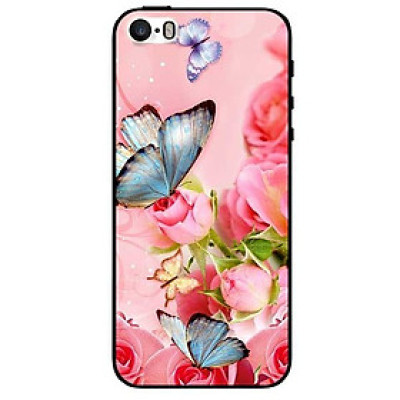 Ốp lưng dành cho Iphone 5 / 5s / 5Se - Iphone 6 / 6s - Iphone 6 Plus / 6s Plus mẫu Bướm Xanh Và Hoa Hồng