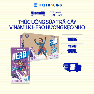 Thùng 48 hộp thức uống sữa trái cây vị kẹo nho Vinamilk Hero 110ml