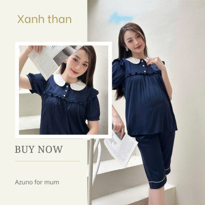 Azuno - Bộ Đồ Bầu Mặc Nhà Lửng Cao Cấp B245 Chất Liệu Satink Mặc Hè Siêu Mát