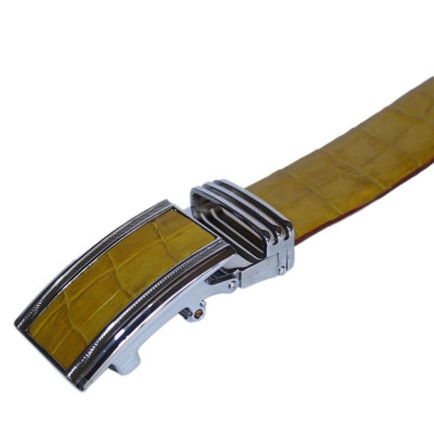 HC4808 - Dây nịt nam da cá sấu Huy Hoàng gai đuôi 4P màu vàng nghệ