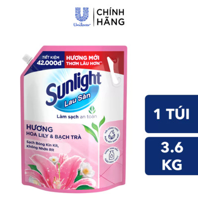 Nước Lau Sàn Sunlight Tinh Dầu Thảo Mộc Hương Lily - Bạch Trà Túi 3.6KG