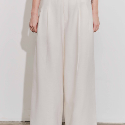 DOTTIE - Quần tây ống rộng lưng cao - Be nhạt - Q0408