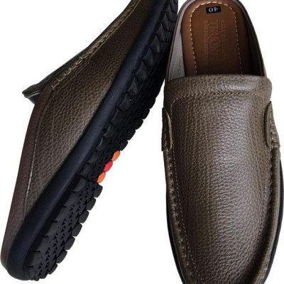 Giày sục nam da bò  Trường Hải màu xanh rêu đế cao su không trơn hàng may chắc chắn thời trang cao cấp BMN0200