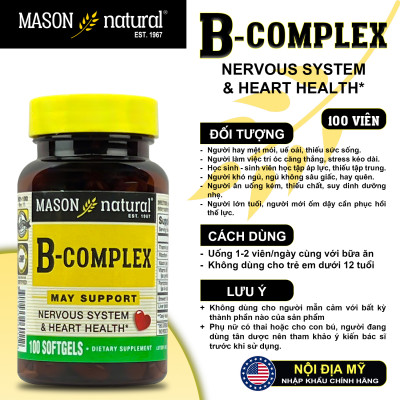 B-Complex Mason Natural Hộp 100 viên bổ sung năng lượng giảm mệt mỏi căng thẳng tăng sức đề kháng