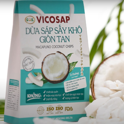 Combo 1 Dừa sáp sấy giòn VICOSAP 1 Bánh dừa sáp chuối ít đường đồ ăn vặt healthy đặc sản Trà Vinh