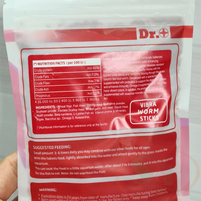Thức ăn cá Dr+ Premium Vibra Worm Sticks dạng que giun sâu đỏ bắt mồi cho cá cảnh