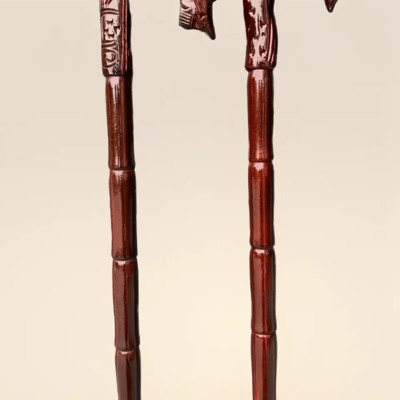 Gậy batoong gỗ đầu trạm rồng cho người già