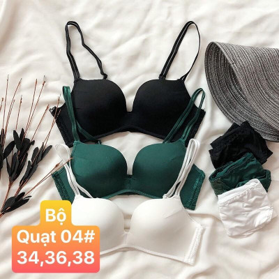 Bộ Lót Nữ Trơn Mút Vừa Không Gọng Phối Ren Lưng B04 – Set 3 Áo Màu Đen, Trắng, Xanh Rêu