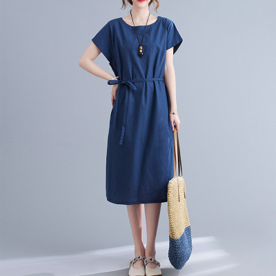 Đầm bầu suông linen cổ tròn ngắn tay mặc hè, chất linen tự nhiên mềm mát Haint Boutique B84