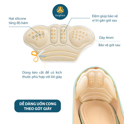 Lót giày cánh bướm loại lớn dày 6mm có hạt silicone chống trầy da, chống tuột gót sau - Buybox - BBPK275