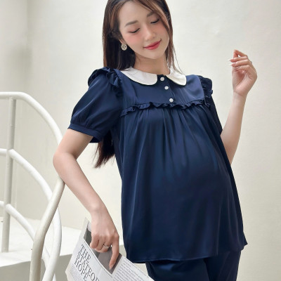 Azuno - Bộ Đồ Bầu Mặc Nhà Lửng Cao Cấp B245 Chất Liệu Satink Mặc Hè Siêu Mát