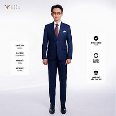 [CLASSY 2] NGUYÊN BỘ MÀU XANH NAVY TRƠN 2 KHUY 3 TÚI, CHẤT LIỆU WOOL NOBILITY