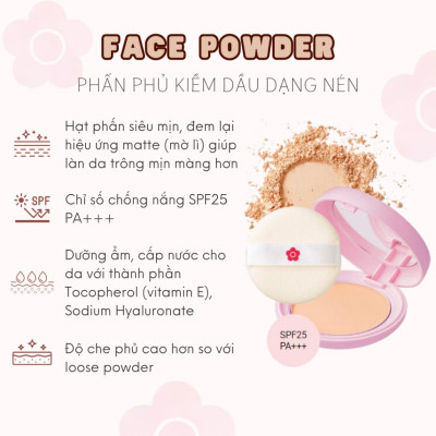 Phấn Phủ Kiềm Dầu Daisy Doll 01 (Màu Light Ocher) Nhật Bản Dạng Nén Chống Thấm Nước Kiểm Soát Dầu 10g SPF 25 PA+++