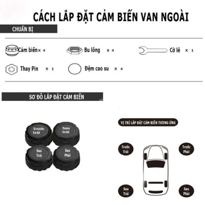 Cảm biến áp suất lốp ô tô xe hơi cao cấp STEEL METAL S5 TPMS Cảnh báo tiếng Việt độc quyền Pin mặt trời Màn LCD vios