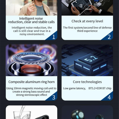 CINCATDY Tai Nghe Bluetooth V5.0 Earbuds Gaming Headphone True Wireless Headset J7 ANC - Hàng Chính Hãng