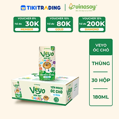 Thùng Veyo Sữa hạt SMARTY Yến mạch - Óc chó vị sữa (30hộp x 180ml)