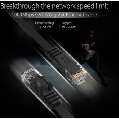 Cáp mạng dây dẹp 1m Orico CAT 6 UTP PUG-C6B-10-BK-1m-Hàng chính hãng