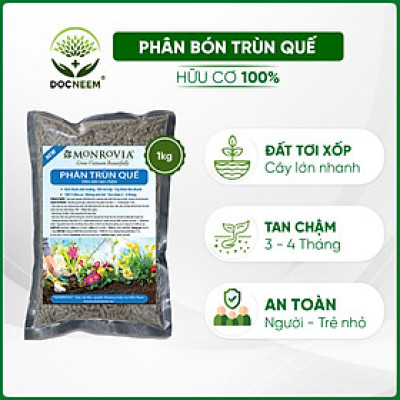 Phân trùn quế nguyên chất MONROVIA, viên nén tan chậm hữu cơ bón cho hoa hồng, lan, cây cảnh, rau củ quả