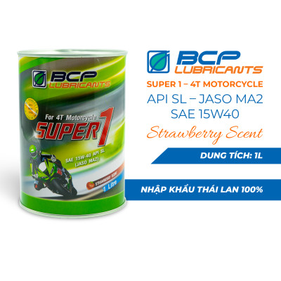 NHỚT XE MÁY DÀNH CHO XE SỐ BCP SUPER 1 - 1 LÍT API SL – JASO MA2 – SAE 15W40 PHIÊN BẢN LON – MÙI THƠM DÂU - CÔNG THỨC CẢI TIẾN
